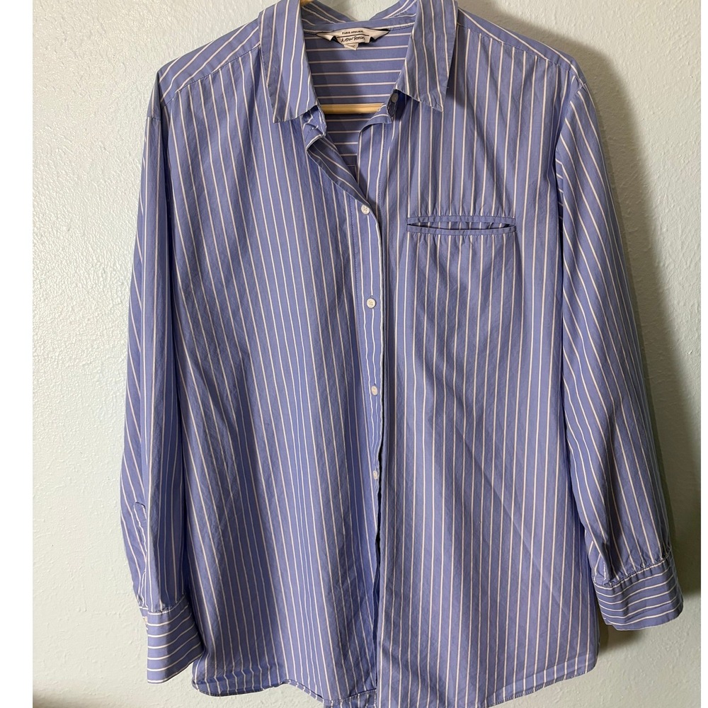 & Other Stories Paris Atelier Blue Striped Cotton Button Down Shirt 8 Coastal